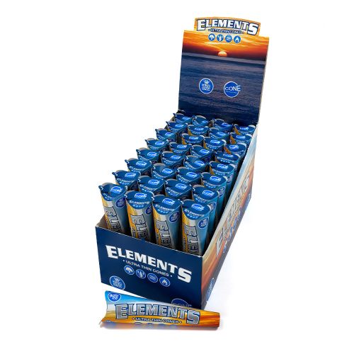 ELEMENTS Blue Backrolled Pre-Rolled Cones - King Size 3 Per Tube 32 Per Box