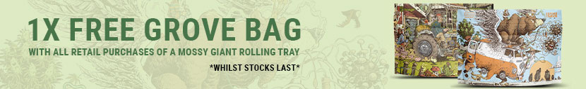 All retail purchases of a Mossy Giant rolling tray will get 1x Mossy Giant 7g Grove Bag whilst stocks last