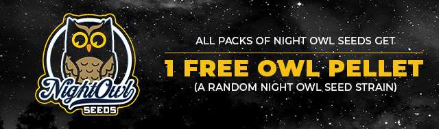 All packs of Night Owl Seeds get 1x Free Owl Pellet (a random Night Owl Seed strain)